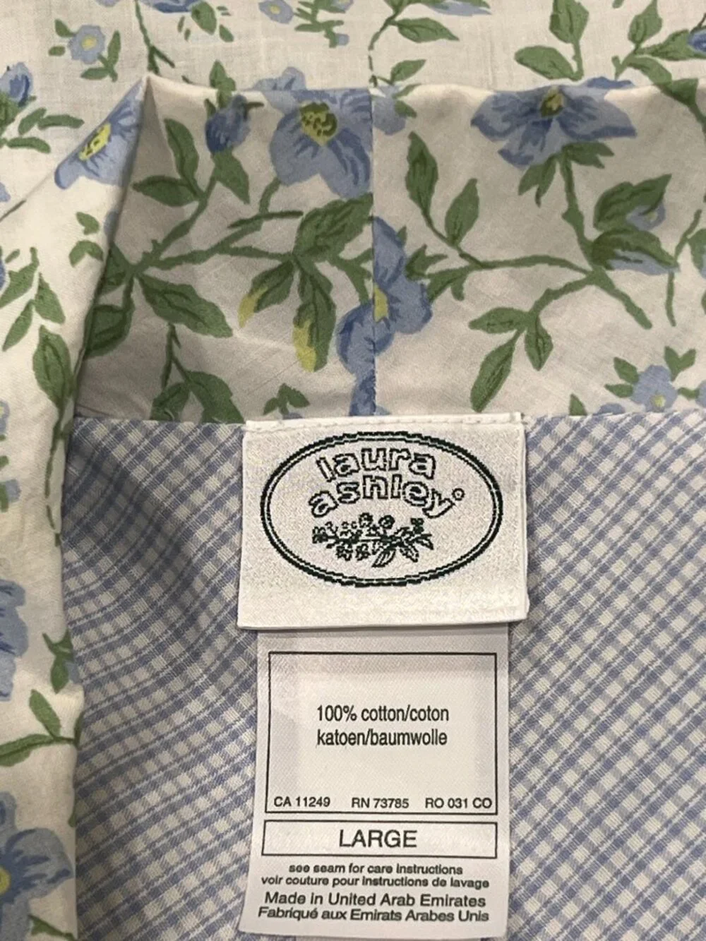 Laura Ashley Floral Cotton Midi Length Robe, NWT, White Blue, L
